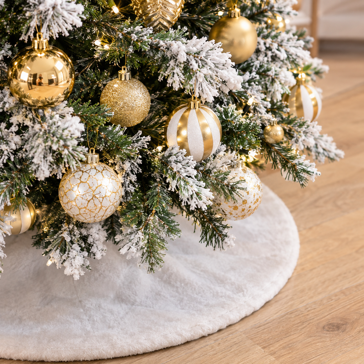 Pack Cocon | Sapin Flocon 135cm lumineux décoré doré