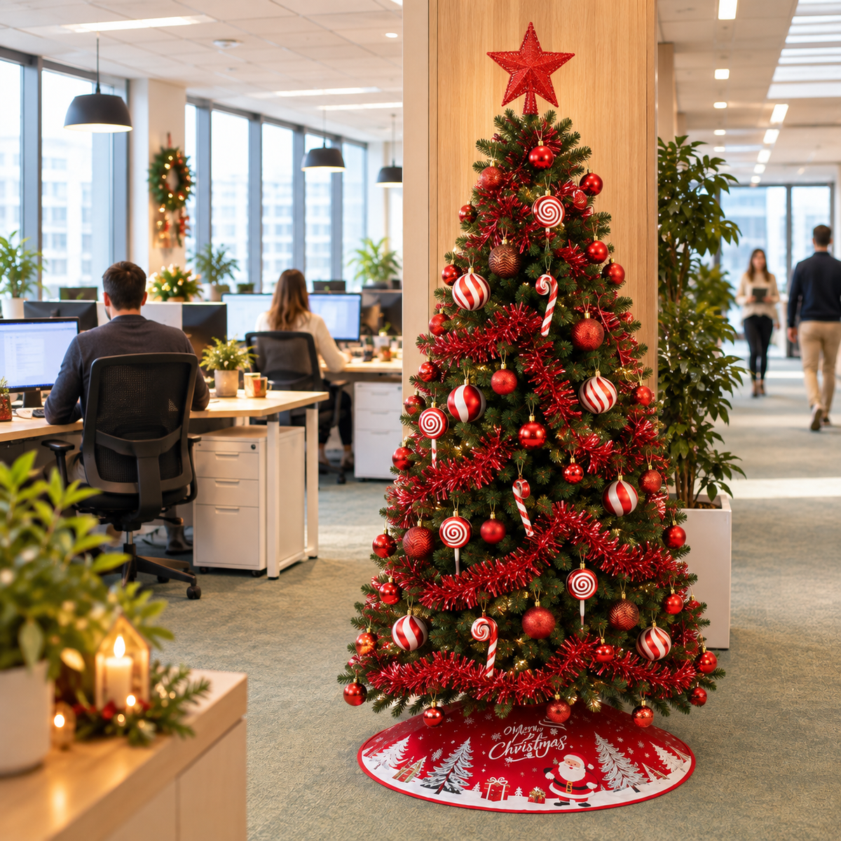 Pack Authentique | Sapin Sologne 210cm décoré rouge et blanc