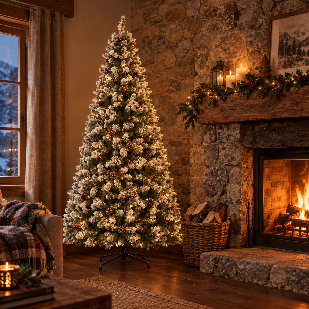 Sapin Boréal floqué pommes de pin silhouette effilée | Sapin Élégance