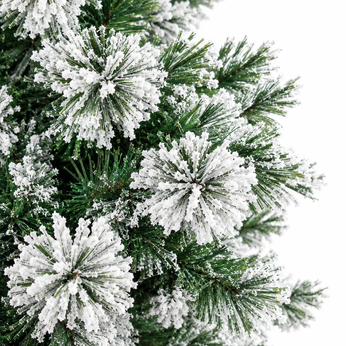 Sapin Flocon floqué 150 LED pompons blancs | Sapin Élégance