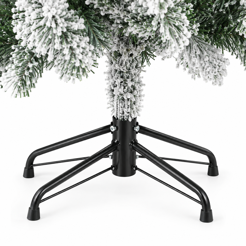 Sapin Flocon floqué 150 LED pompons blancs | Sapin Élégance