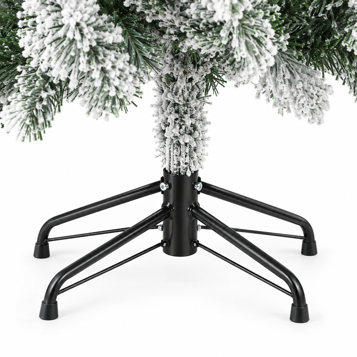 Sapin Flocon floqué 150 LED pompons blancs | Sapin Élégance