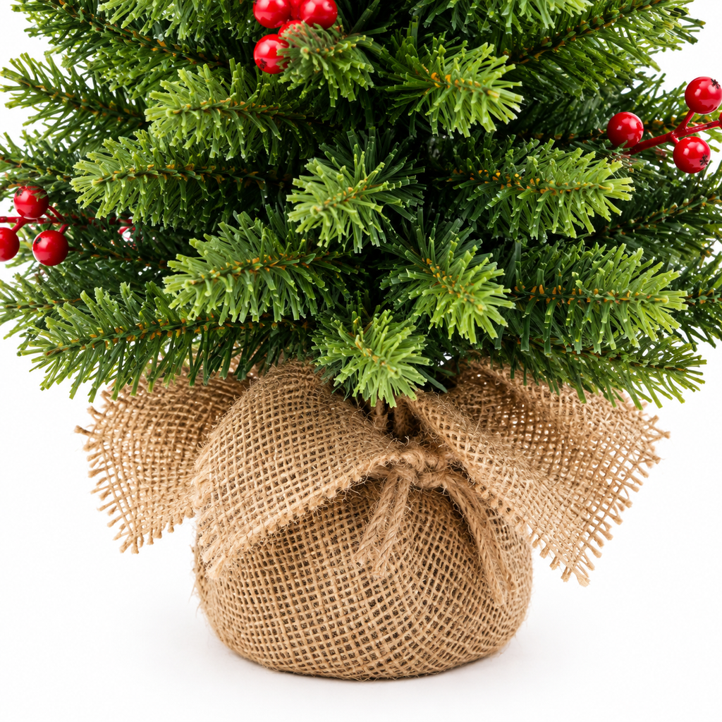 Sapin Fruits Rouges baies pied toile de jute | Sapin Élégance