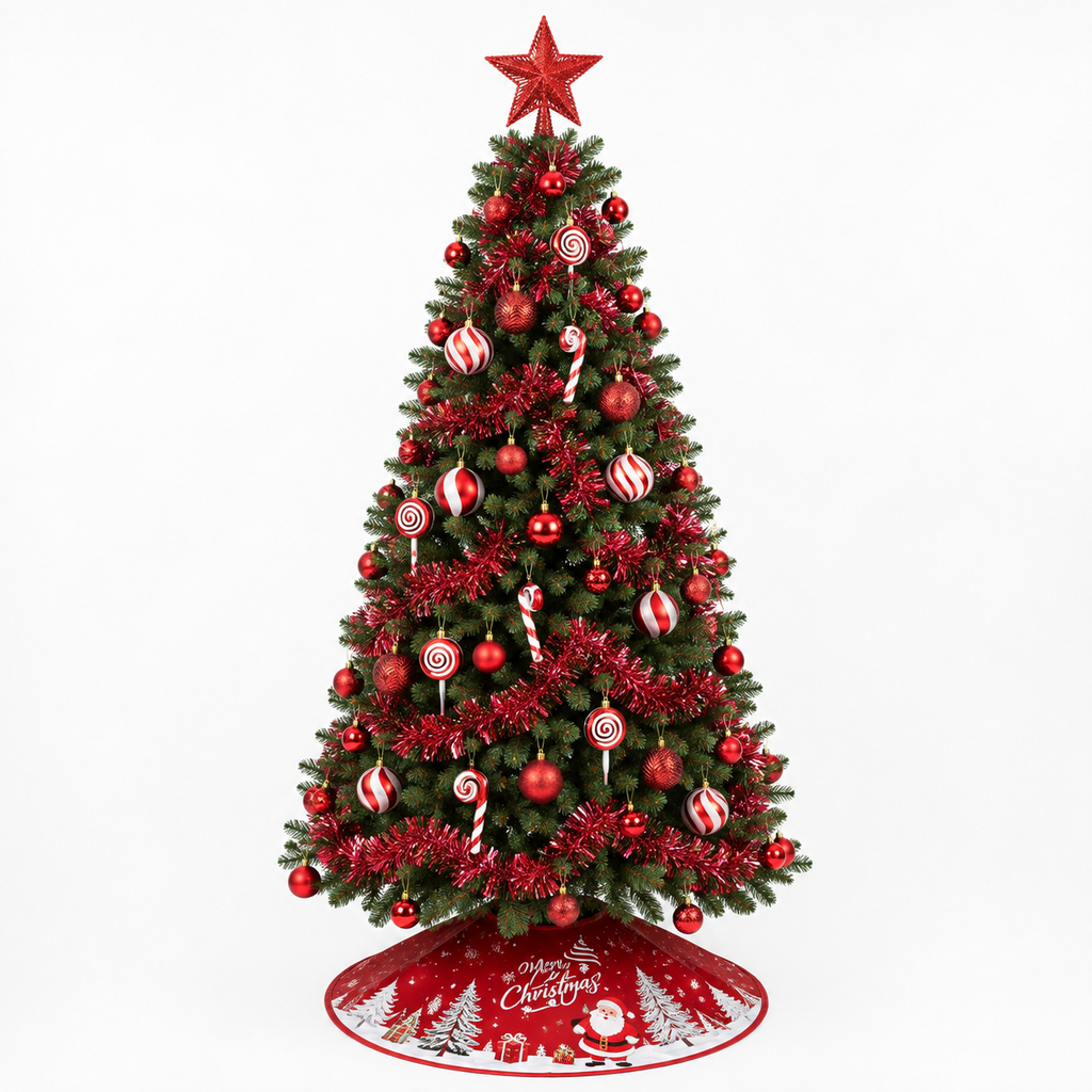Pack Authentique | Sapin Sologne 210cm décoré rouge et blanc
