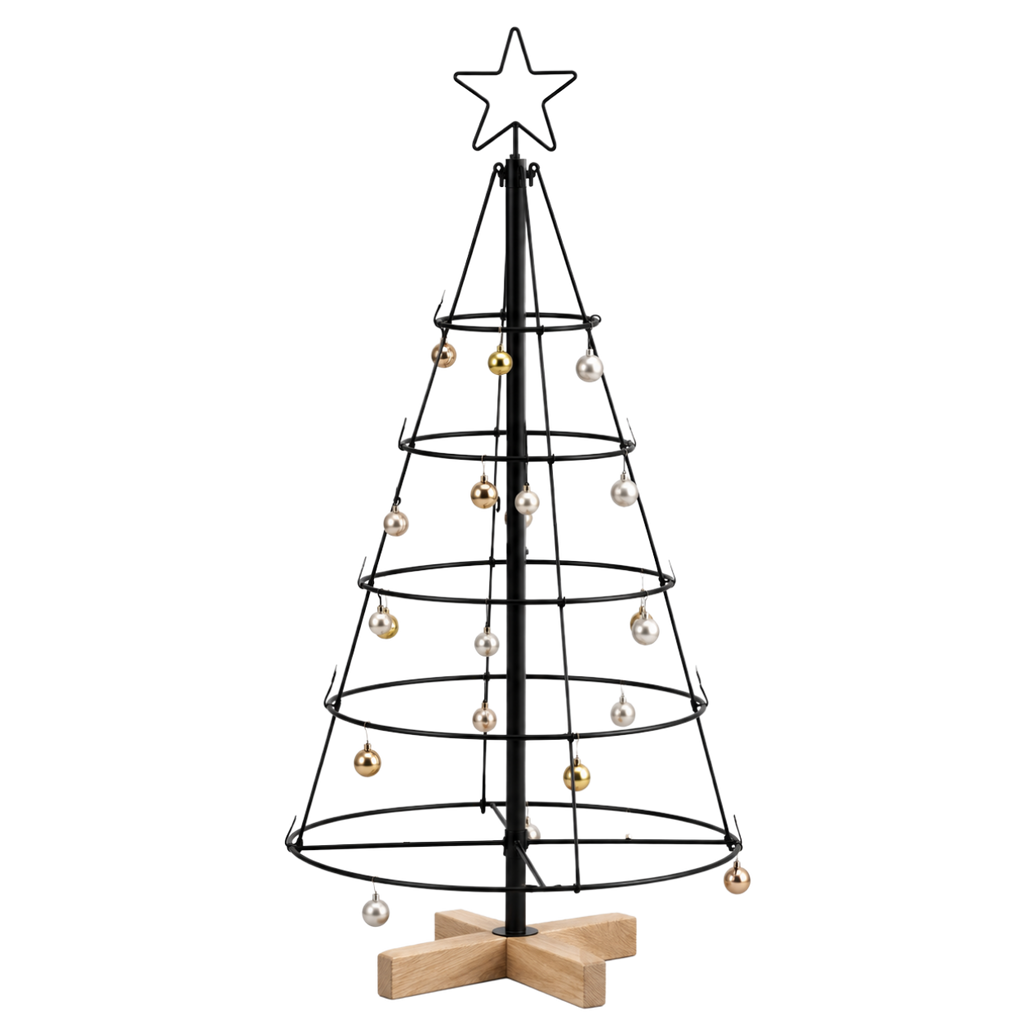 Sapin Acier et Bois structure anneaux socle bois | Sapin Élégance
