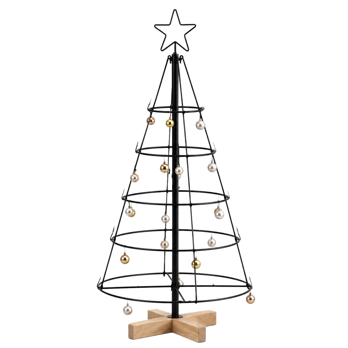 Sapin Acier et Bois structure anneaux socle bois | Sapin Élégance