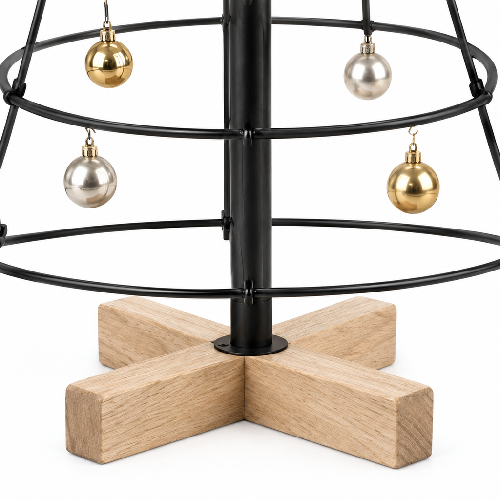 Sapin Acier et Bois structure anneaux socle bois | Sapin Élégance