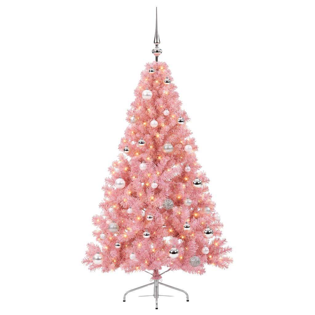 Sapin Candy rose boules argentées LED | Sapin Élégance