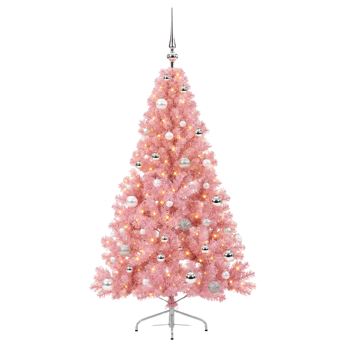 Sapin Candy rose boules argentées LED | Sapin Élégance