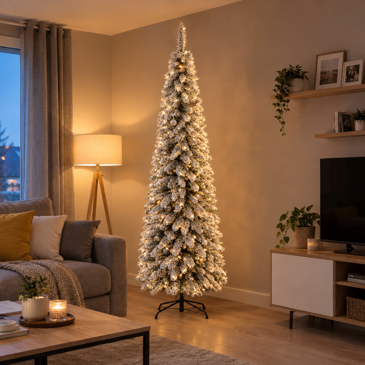 Sapin Crystal floqué dense silhouette élancée | Sapin Élégance