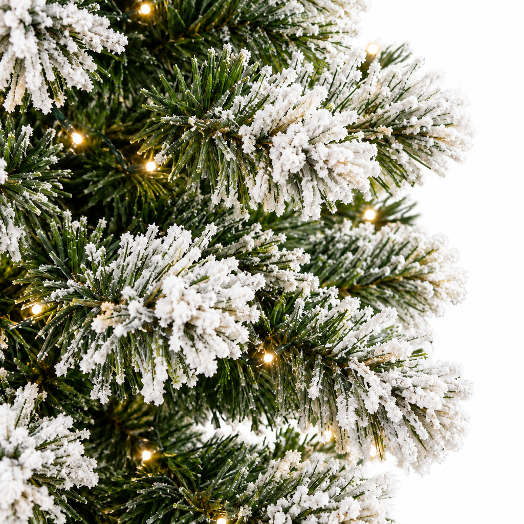 Sapin Lumière d'Hiver floqué fuseau LED intégrées | Sapin Élégance