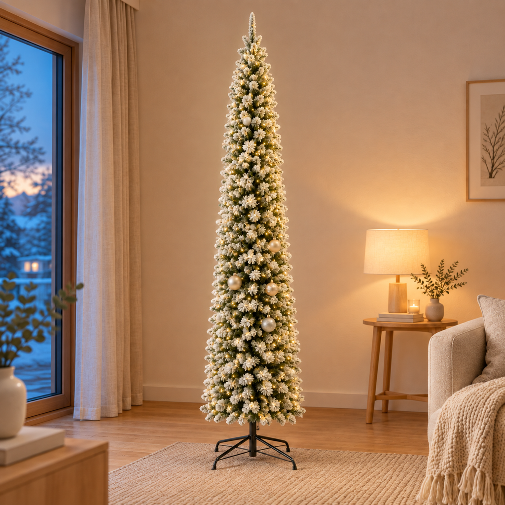 Sapin Lumière d'Hiver floqué fuseau LED intégrées | Sapin Élégance