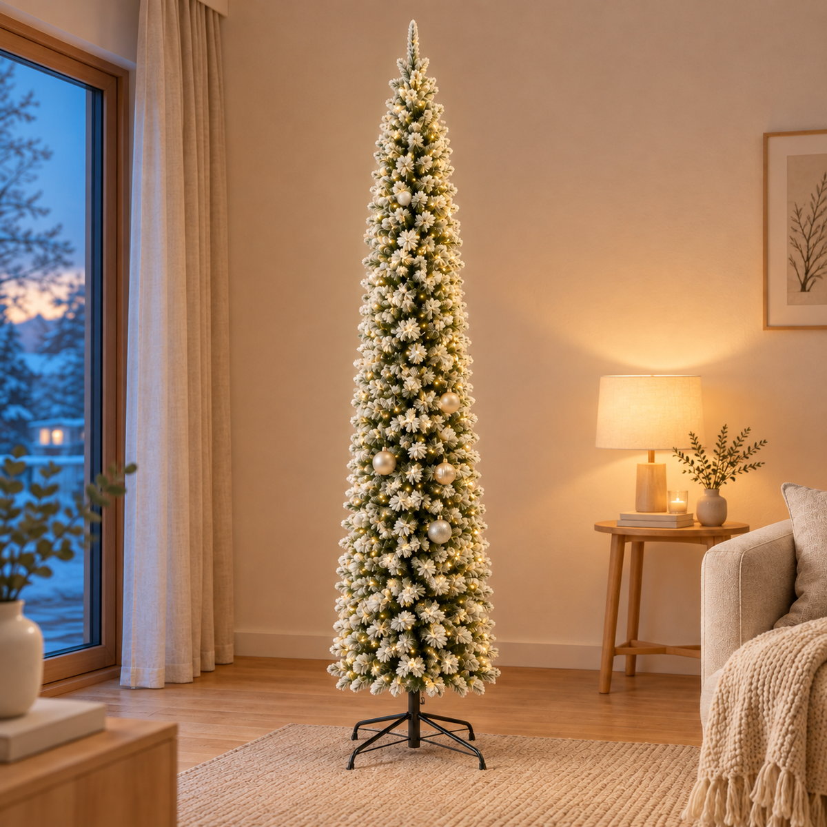 Sapin Lumière d'Hiver floqué fuseau LED intégrées | Sapin Élégance