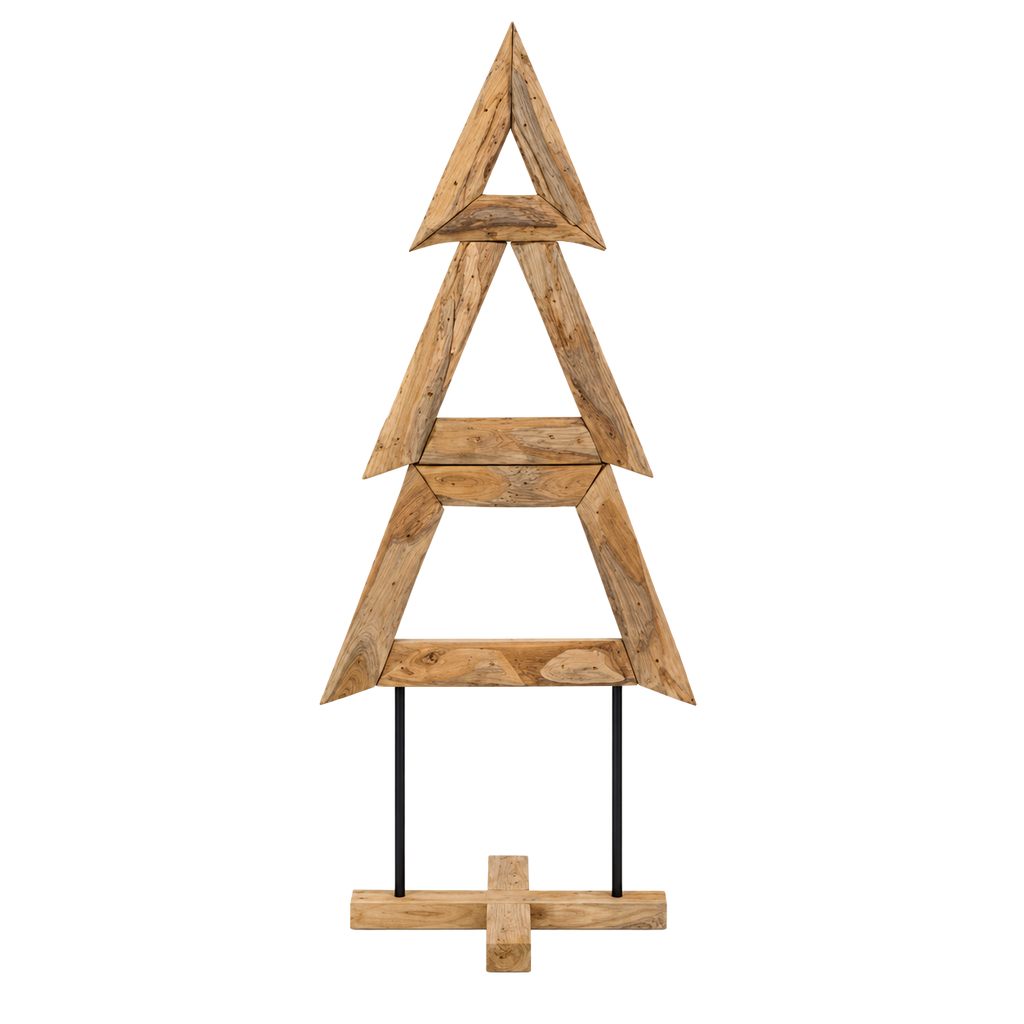 Sapin Totem bois teck massif socle croix | Sapin Élégance