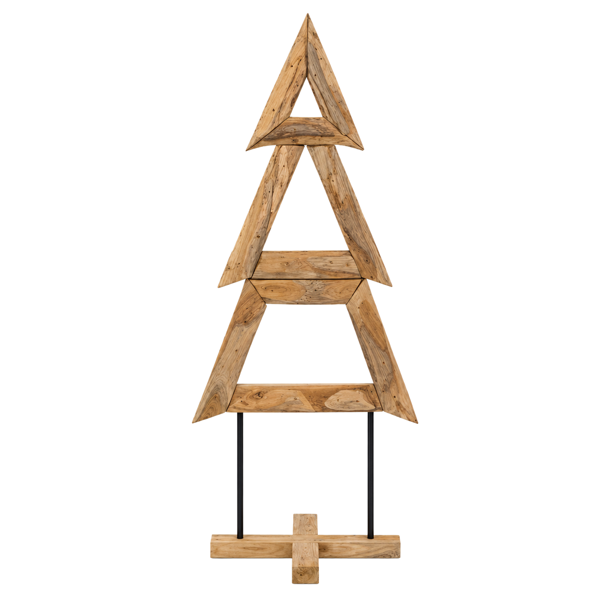 Sapin Totem bois teck massif socle croix | Sapin Élégance