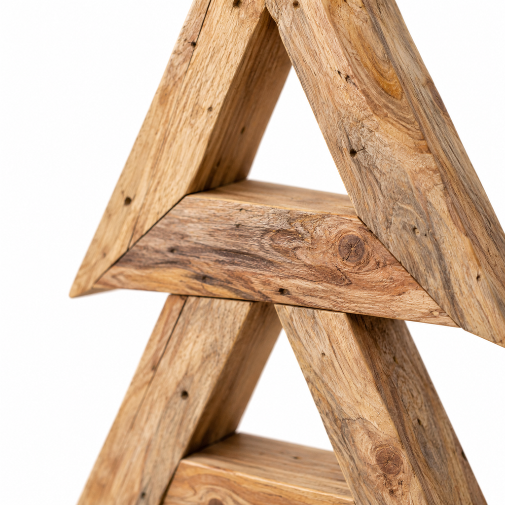 Sapin Totem bois teck massif socle croix | Sapin Élégance